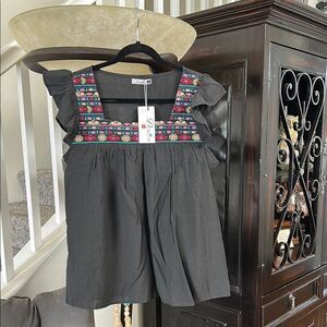Black womens top with Colorful Embroidery